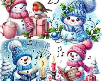 25 png, Christmas Penguins Clipart bundle,X-mas  clipart,Holiday Penguin Illustrations designs,Festive Art,Digital Download,Commercial Use