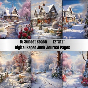 15 + druckbare Aquarell Winterlandschaft, digitales Papier, Winterlandschaft, verschneiter Wald, Seiten, Junk Journal, Scrapbooking, Kartenherstellung
