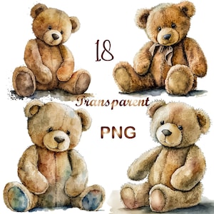 18 Watercolor Teddy bear clipart png, teddy bear png, teddy, bear clipart, watercolor bear, baby shower clipart, cute bear, digital download
