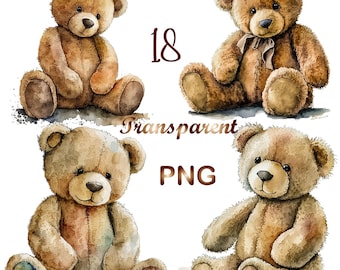 18 Watercolor Teddy bear clipart png, teddy bear png, teddy, bear clipart, watercolor bear, baby shower clipart, cute bear, digital download
