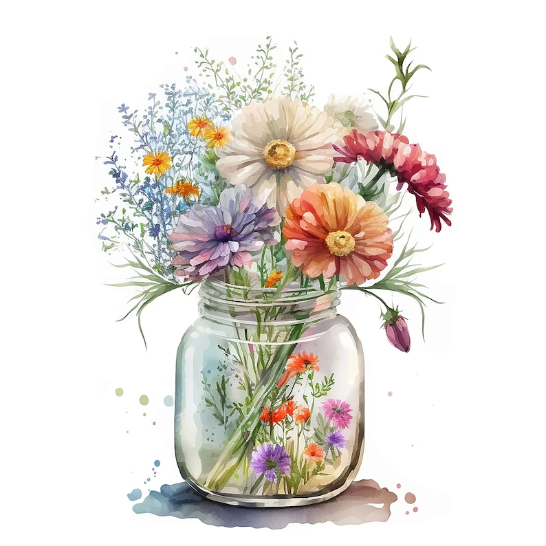 K&ouml;nnte beinhalten: Ein Glasgef&auml;&szlig; gef&uuml;llt mit einem Strau&szlig; bunter Wildblumen, darunter rosa, lila, gelbe und orangefarbene Bl&uuml;ten. Das Gef&auml;&szlig; ist klar und hat ein schlichtes Design.