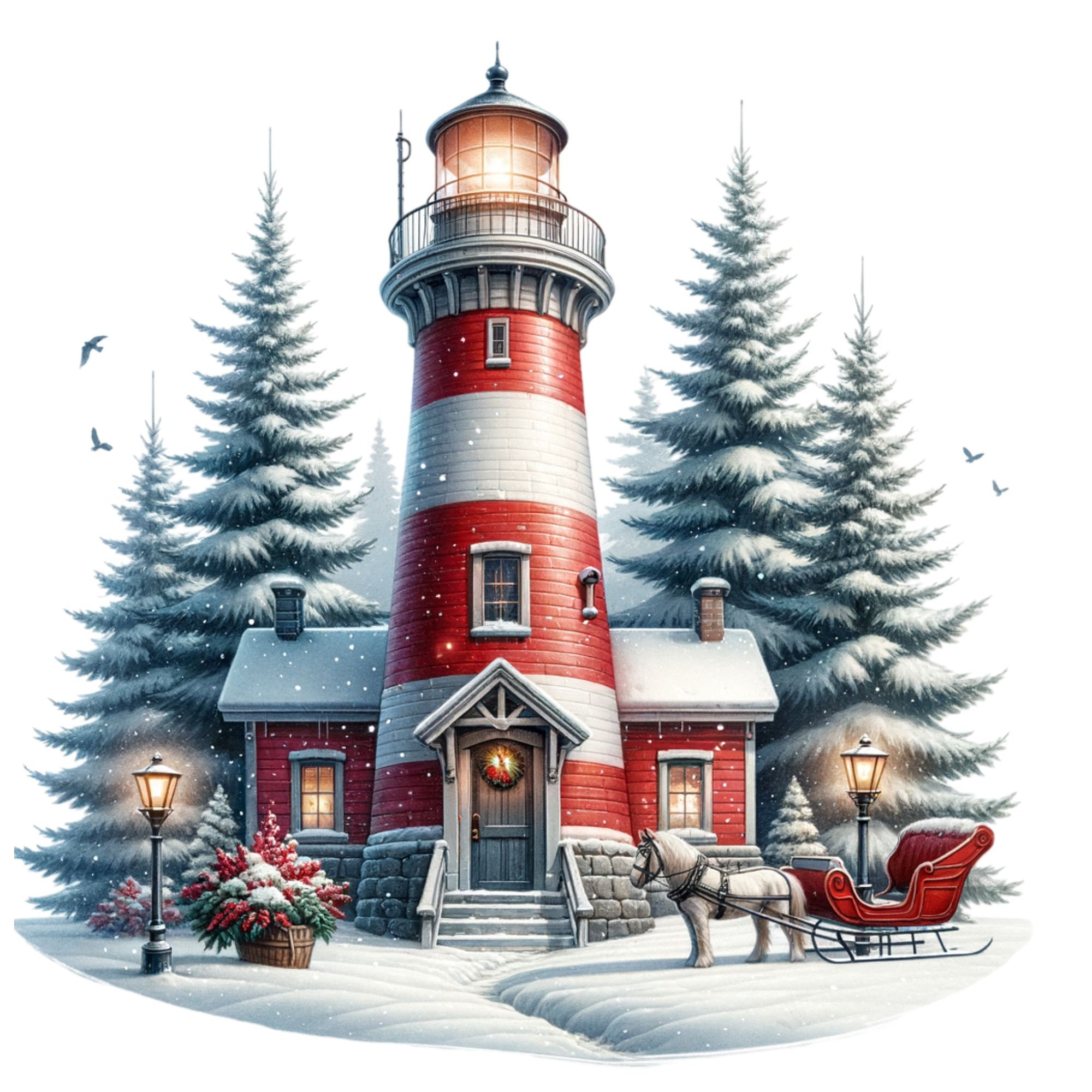 22PNG Set 1 Christmas Lighthouse Clipart Bundle, Nautical Christmas, X ...