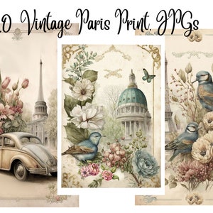 10 Retro Paris Poster, Vintage Paris Print, JPGs, Watercolor Clipart, Commercial Use, Digital Download,Clip Art