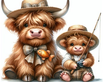 33 JPG Father’s Day highland cow clipart, Father’s Day clipart, Father’s Day highland cow,baby highland cow,Dad cow, father’s animal clipart