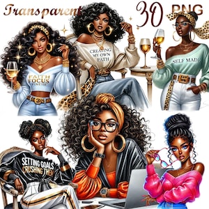 30 PNG Black girl clipart bundle, Fashionable Girl Graphics,afro girl clipart,denim girl clipart,black girl graphics, Digital download