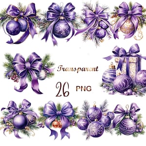 26 Purple Christmas Decoration png, Bauble png, Watercolor Christmas Bauble png, Mixed Media,Digital Paper Craft,Sublimation,Commercial USe