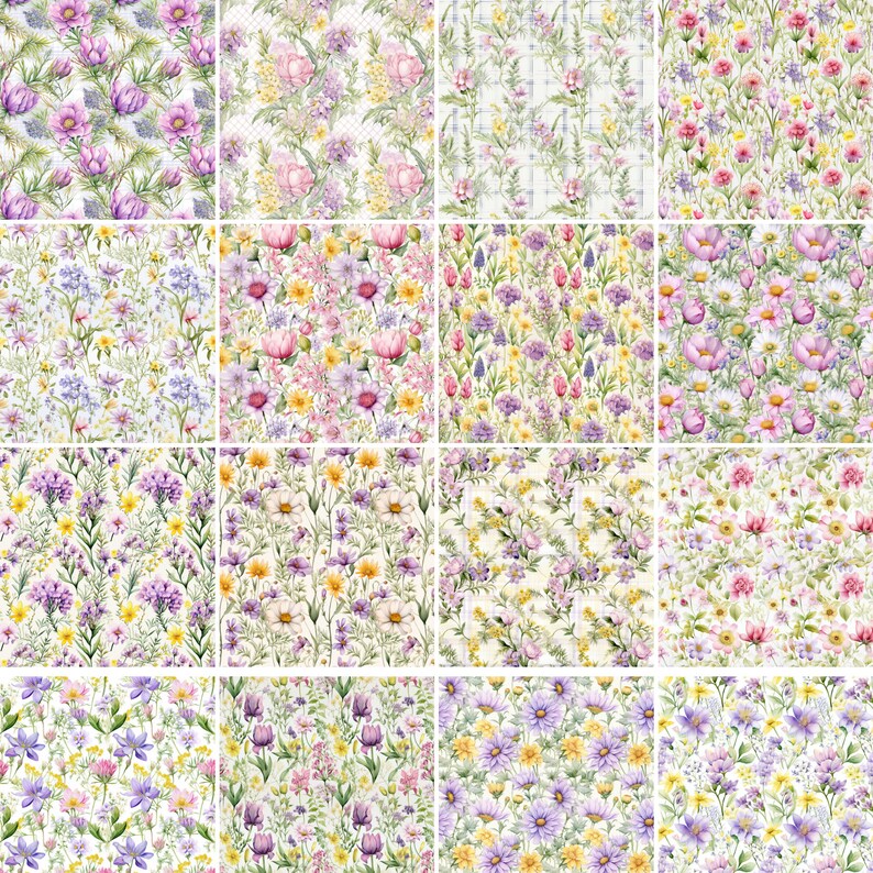 24 Seamless Spring Wildflowers Digital Paper, Spring Floral Paper Pack ...