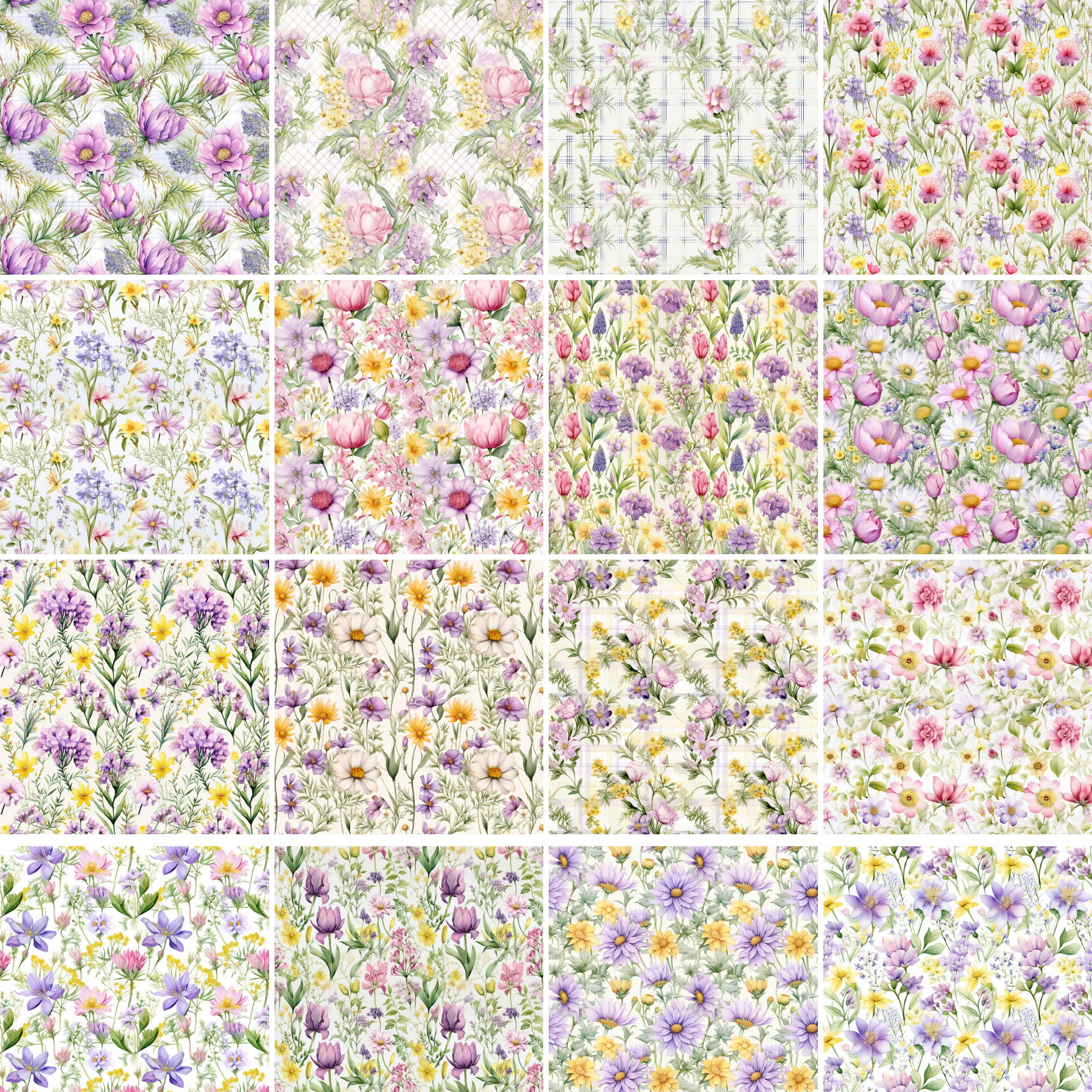24 Seamless Spring Wildflowers Digital Paper, Spring Floral Paper Pack ...