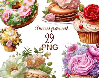 29 Watercolor Cupcake Clipart,PNG,Baking Clipart,Dessert Clipart,Food Clipart,Sweet Clipart,Birthday Clipart,Vintage Clipart,Digi Download