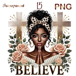 15 PNG, Black Girl Praying Clipart, Black Woman Faith Clipart, Jesus and Faith, Black girl clipart,afro girl clipart,Sublimation,dtf png,dtf image 9