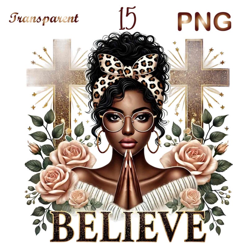 15 PNG, Black Girl Praying Clipart, Black Woman Faith Clipart, Jesus and Faith, Black girl clipart,afro girl clipart,Sublimation,dtf png,dtf image 9