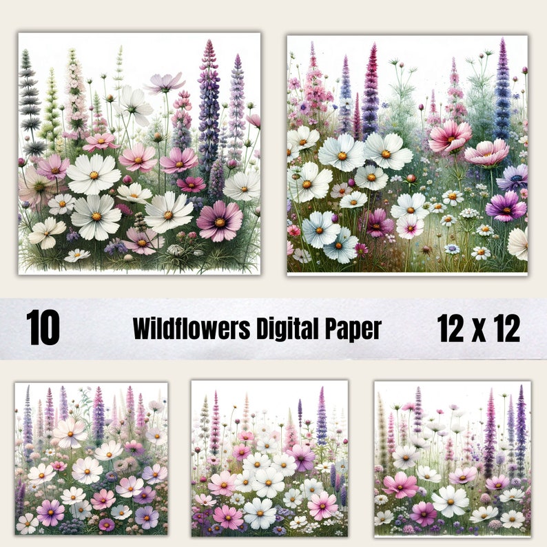 10 Watercolor Wildflowers Digital Paper Set, Spring Flowers Junk ...