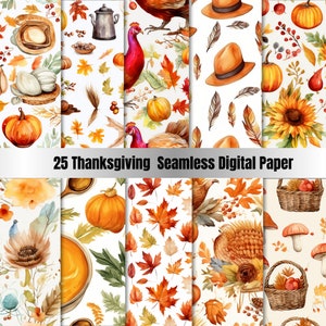 Paquet de 25 papiers numériques pour Thanksgiving, motif répétitif Bonjour automne, fond de texture transparente festive citrouille, papier de scrapbooking