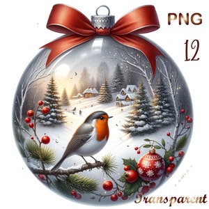 12 Christmas Robin Clipart PNG, Graphics Christmas Cardinal Clipart PNG, Graphics Winter Robin, Red bird Sublimation, Commercial USe