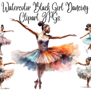 23 Watercolor Black Girl Dancing Clipart, JPGs, Black little girl dancing  JPGs,Digital Planner,Paper crafts,Scrap booking, Instant download