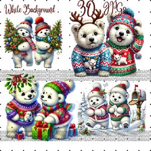 30  JPG, Christmas Polar Bear Clipart bundle, Polar Bear Clip art, Cute Polar Bear clipart, Polar Bear PNG, Digital Download, Commercial Use