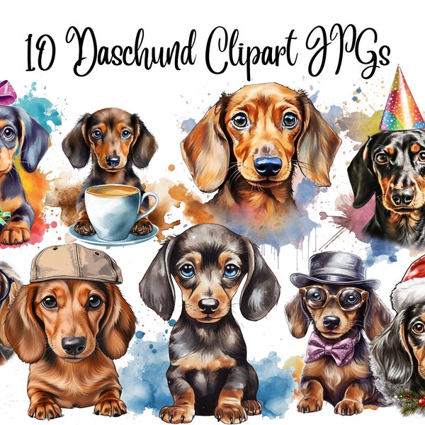 10 Daschund clipart, Daschund clip art, JPGs, Watercolor Clipart, Digital Download, Card Making,Clip Art, Digital Paper Craft, Bulldog