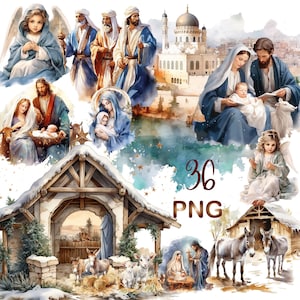 36 Nativity Scene Clipart Bundle,Nativity Scene Graphics PNG,Christmas Jesus clipart,Digital Download,Commercial Use