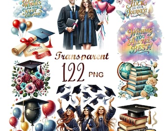 122 PNG Graduation clipart bundle, diploma clipart, graduation hat ,graduation cap, college clipart, Commercial Use, Digital Download