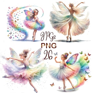 26 PNG JPG, Ballerina Fairy,  Ballet Dancer Clipart, Ballet Dancer sublimation, balerina clipart, balerina png, fairy clipart watercolor