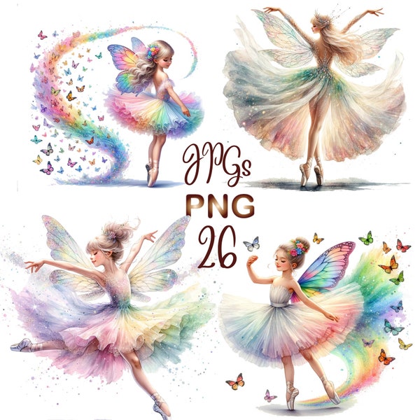 26 PNG/JPG, Ballerina Fairy,  Ballet Dancer Clipart, Ballet Dancer sublimation, balerina clipart, balerina png, fairy clipart watercolor