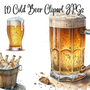 10 Cold beer clipart, Pint of beer,Summer Clipart,JPGs,Commercial use,Digital Download,Watercolor Clipart,Card Making,Clip Art,Digital Craft
