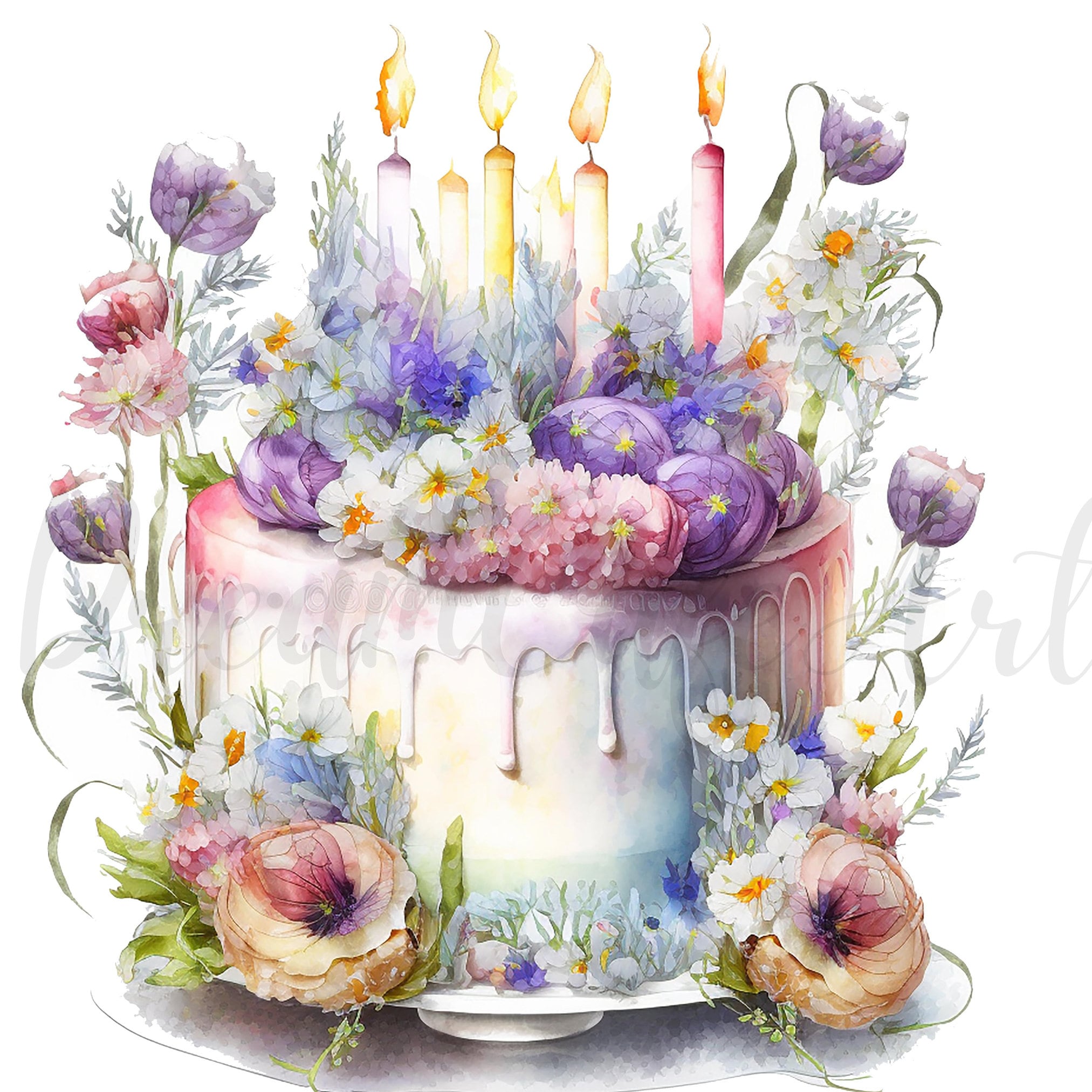 11 Colorful Birthday Cake Clipart - High Quality Jpgs - Digital Planner ...