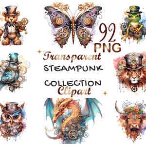 92 Steampunk clipart,steampunk animals,steampunk png,watercolor steampunk,victorian clipart,steampunk ephemera,Commercial,Digital Download