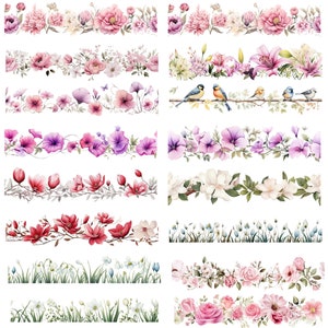 60 PNG Flower Border, Floral clipart, Seamless flower border, wildflower clip art, wildflower frame, sublimation, png, sublimation png zdjęcie 5