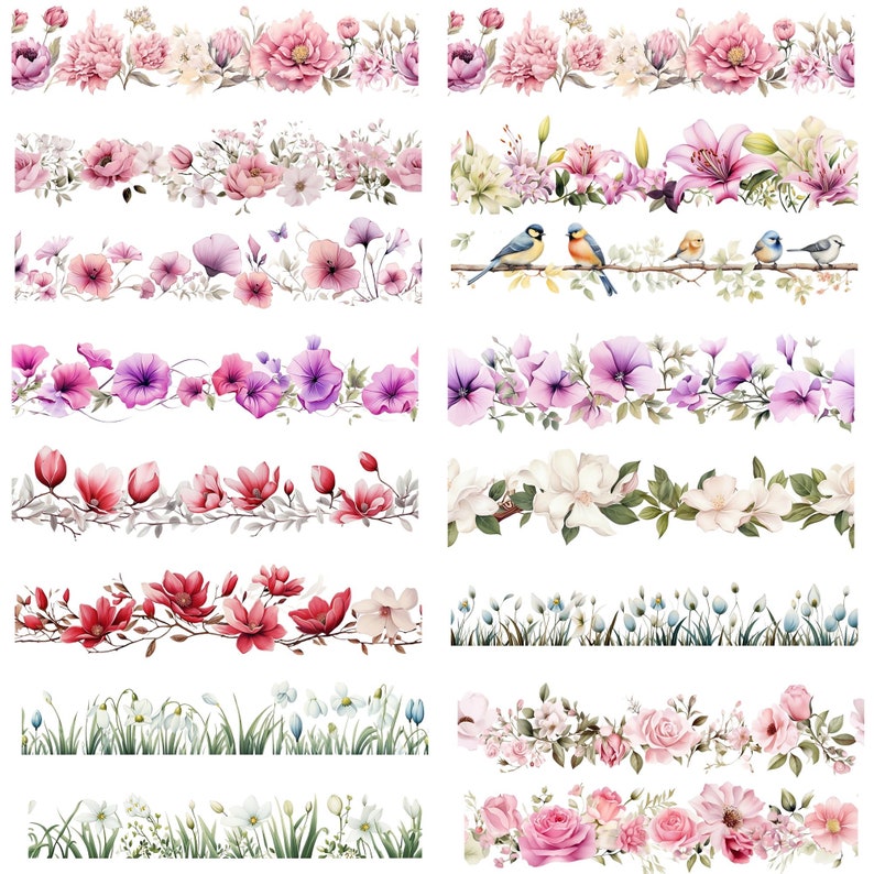 60 PNG Flower Border, Floral clipart, Seamless flower border, wildflower clip art, wildflower frame, sublimation, png, sublimation png zdjęcie 5