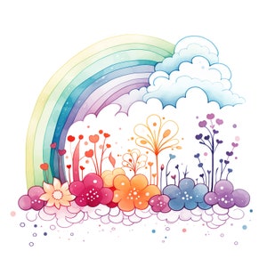 17 Watercolor Pastel Rainbow Clipart Bundle, JPGs,Sun,Clouds, Rainbow, Commercial Use, Digital Download, Rainbow art, Watercolor clipart