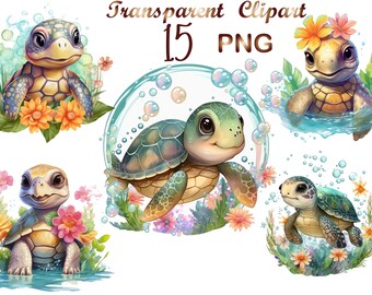 15 Watercolor Baby Turtle PNG,watercolor turtle,turtle png,turtle sublimation,sea turtle png,turtle clipart,Commercial Use, Digital Download