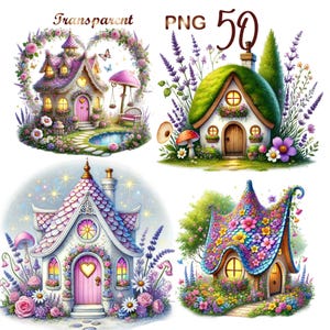 50 PNG Watercolor Fairy Houses Clipart Bundle, Whimsical Houses Printables, Enchanting Fairy  House Graphics,Instant Download,Commercial Use