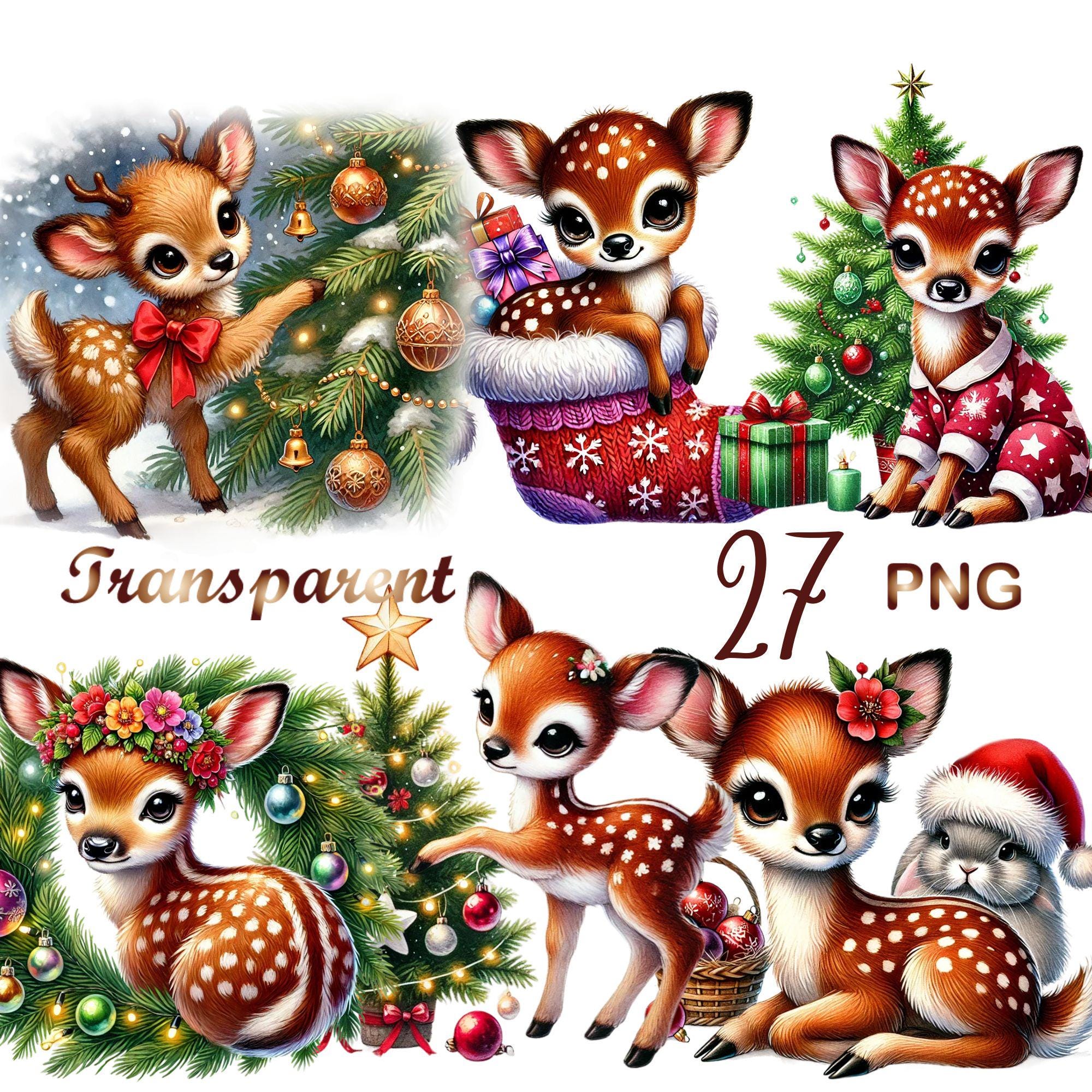 27 PNG and JPG, Christmas Deer Clipart Bundle,christmas Fawn Clipart ...
