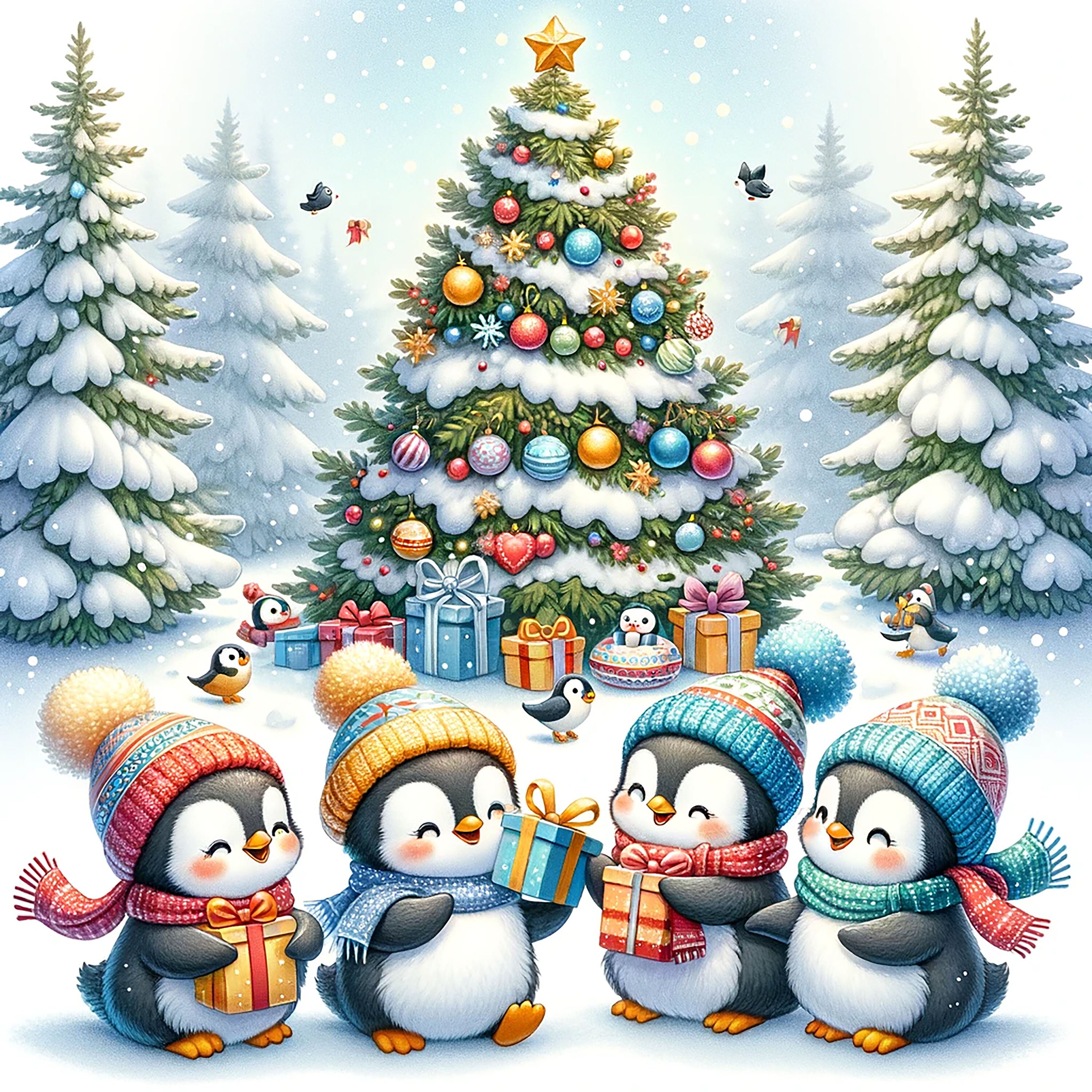 Winter Penguin Clipart: Christmas Holiday JPG Images (digital Download) -  Etsy, image size:3000x3000