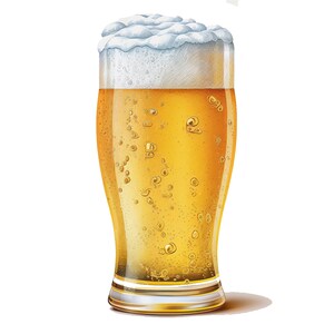 Pu&ograve; includere: Un bicchiere di birra giallo chiaro con una spessa testa di schiuma bianca. Il bicchiere &egrave; ghiacciato e ha condensa all'esterno.