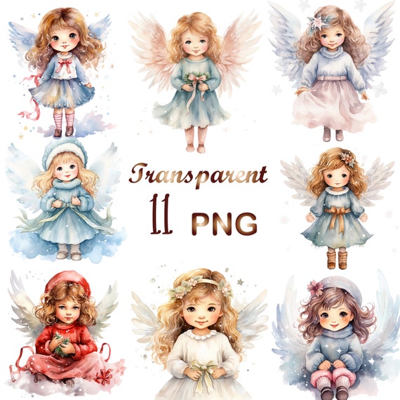 11 PNG, Christmas Angel Clipart, Winter clipart,  Christmas Angel png, Watercolor Angel bundle png, Christmas Angel  bundle png, Christmas
