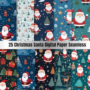 Pacchetto di carta digitale senza giunte da 25 Babbo Natale, motivo ripetuto per le vacanze innevate, sfondo con texture senza giunture festive di Natale, scrapbooking