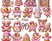 Pink Gingerbread Clipart bundle, 90 Festive Cookie Graphics, Holiday Printables, Commercial Use, Digital Download