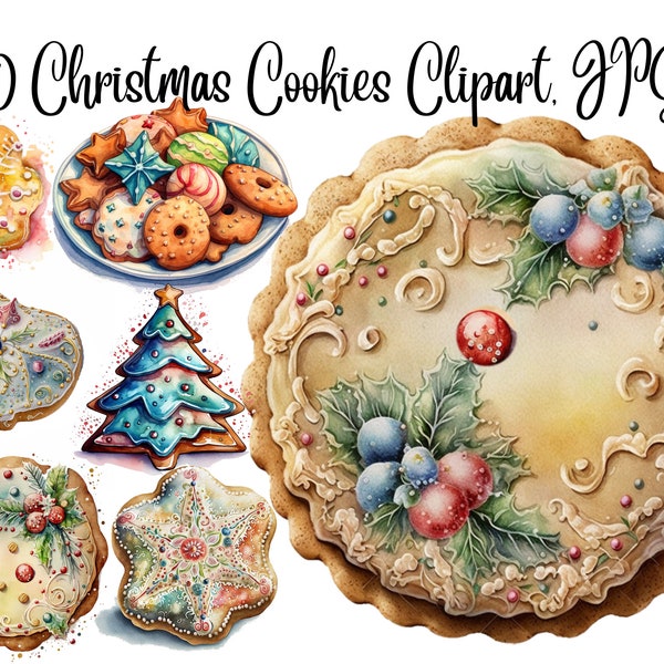 20 Christmas cookies Clipart, JPGs, Commercial use,Digital Download, Christmas Clipart,  gingerbread clipart, winter clipart,holiday clipart