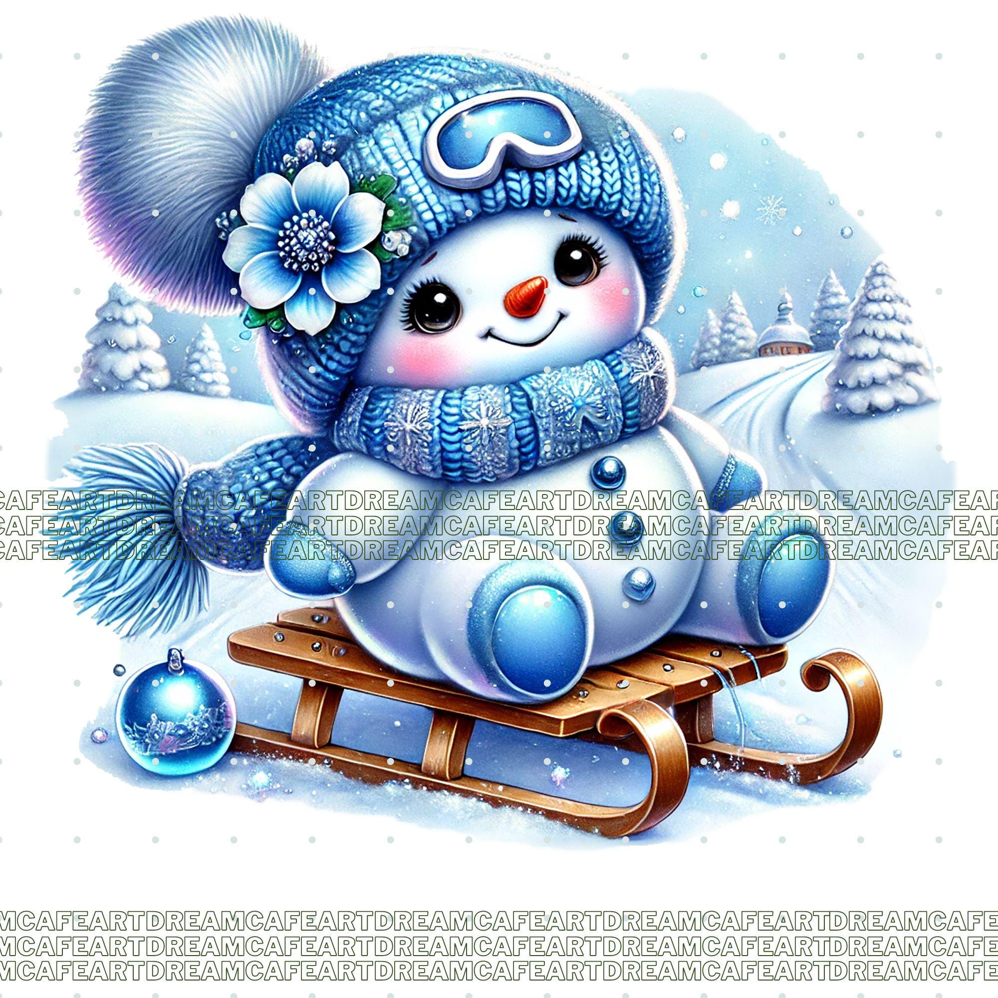29 PNG Christmas Blue Snowman Bundle Clipart, Festive Snowmen Graphics ...