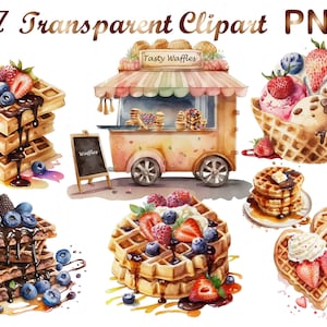 17 Waffles Breakfast Clipart, Waffle PNG, dessert png, food clipart,watercolor clipart, digital clipart, Digital Download, Commercial USe