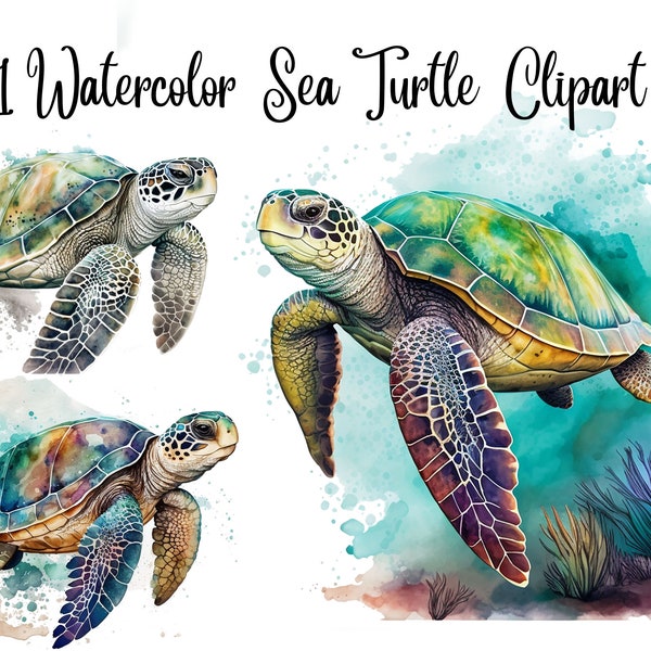 11 Sea Turtle Clipart, JPGs, Commercial USe, Digital Download, Paper crafts, Junk Journals, Watercolor clipart,sea turtle clipart watercolor