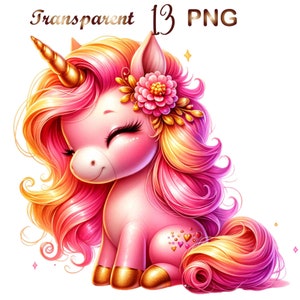 13 PNG Baby Unicorn Watercolor Clipart, Unicorn Сlip art, cute Unicorn, Baby Unicorn png, Unicorn clip art, Pink gold unicorn,commercial use