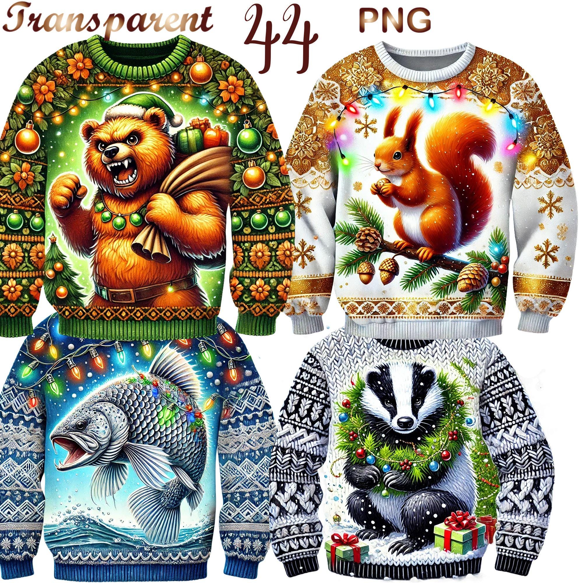 44 PNG, Festive Sweaters clipart bundle, set 3, Christmas Sweater Graphics, Ugly Sweaters,X-Mas Holiday Art, Digital Download,Commercial Use