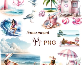 44 PNG Watercolor Nautical Collection Clipart,  Beach Clipart bundle,Travel Clipart,Ocean Clipart,Summer art,Nautical Clipart,Commercial Use