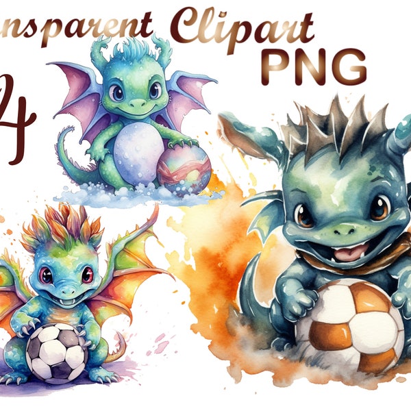 14 Baby dragon soccer player Clipart,PNG, Linocut, Commercial Use, Fantasy Clipart,Watercolor Dragon,Linocut, Clipart with, Instant Download