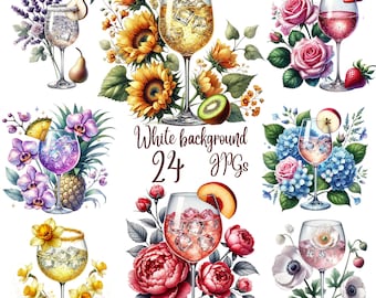 24 JPG, Floral Cocktail Clipart bundle, Cocktail clipart alcoholic drinks clipart, Summer Cocktail Clipart bundle,Hello Summer Drink clipart