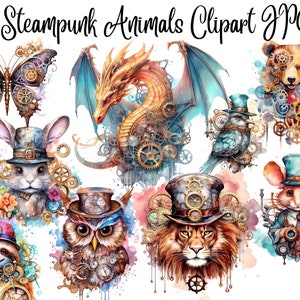 20 Steampunk animals JPG, watercolor steampunk animals, steampunk clipart, victorian clipart,steampunk ephemera,Commercial,Digital Download
