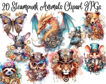 20 Steampunk animals JPG, watercolor steampunk animals, steampunk clipart, victorian clipart,steampunk ephemera,Commercial,Digital Download